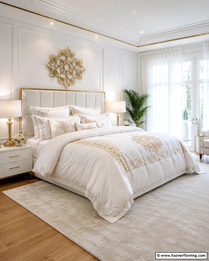 Luxurious White and Gold Bedding - 25 White and Gold Bedroom Ideas for a Serene Retreat