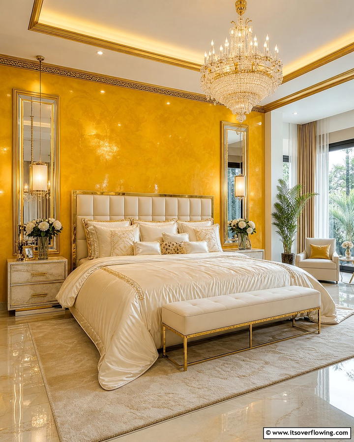 Luxurious Yellow Finishes - 30 Yellow Bedroom Ideas to Brighten Your Sleep Space