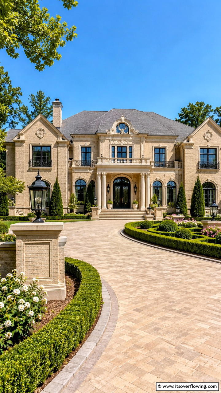 Luxury Beige Brick with Ornamental Details - 30 Beige Brick Exterior Home Ideas for Warm Curb Appeal