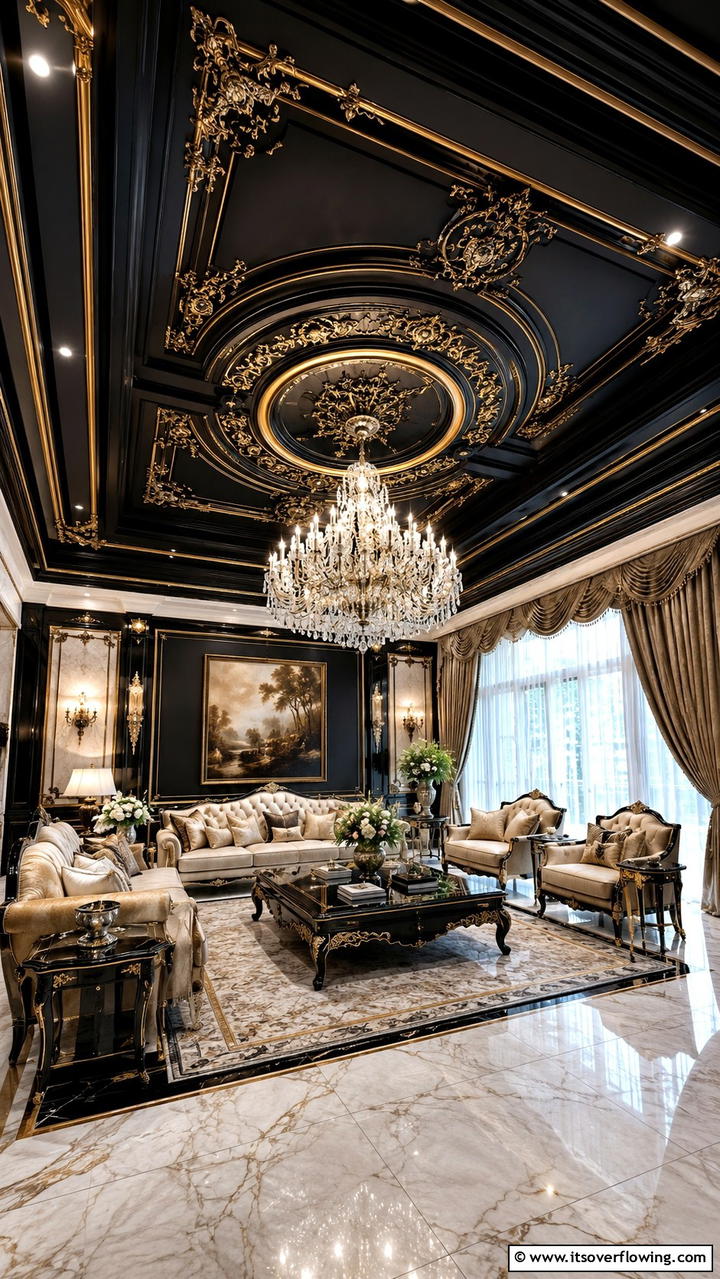 Luxury Black Detailing - 30 Black Ceiling Ideas to Add Depth and Drama Above
