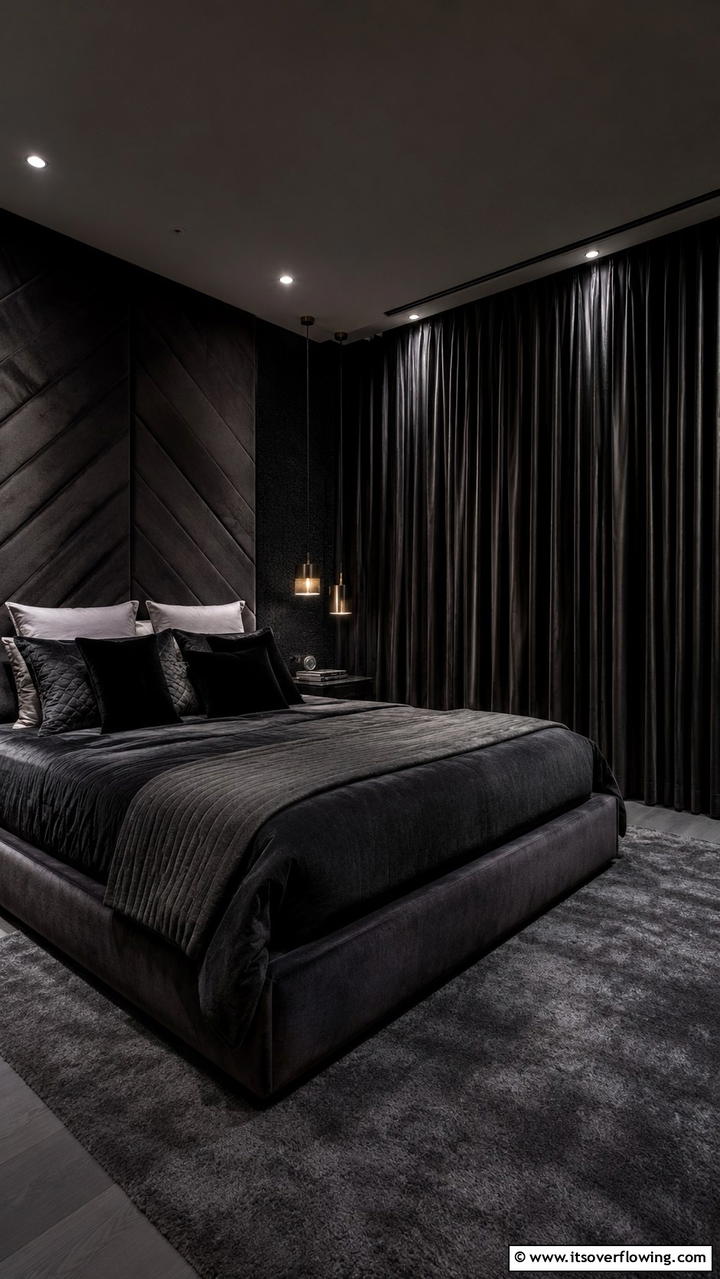 Luxury Blackout - 30 Dark Bedroom Ideas- Moody and Sophisticated Retreat
