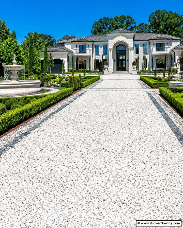 Luxury Gravel Driveway with Borders - 30 Gravel Driveway Ideas- Durable & Stylish Options