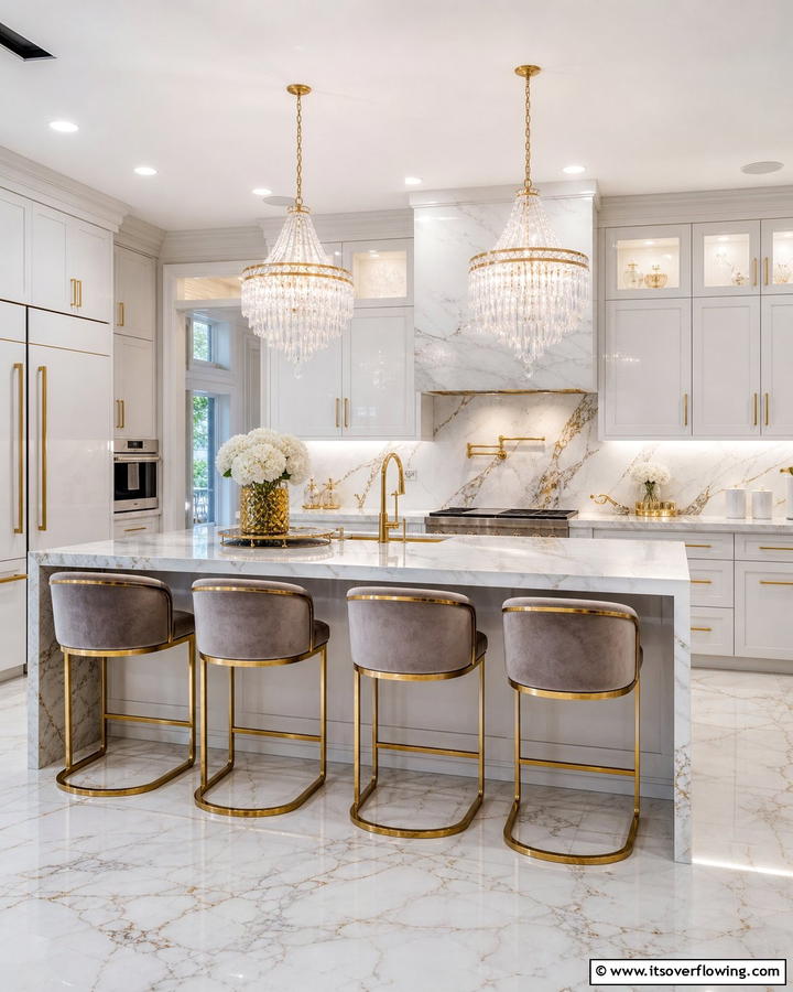 Luxury Marble Detailing - 21 Kitchen Peninsula Ideas for Functional Layouts