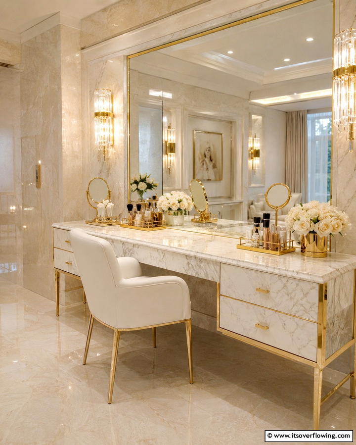Luxury Marble Vanity Finish - 30 Bedroom Vanity Ideas for Chic and Functional Dressing Areas