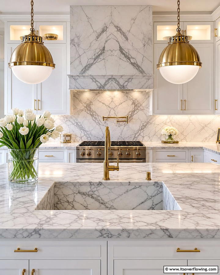 Luxury Marbled Sink Finishes - 30 Kitchen Sink Ideas Combining Function and Style