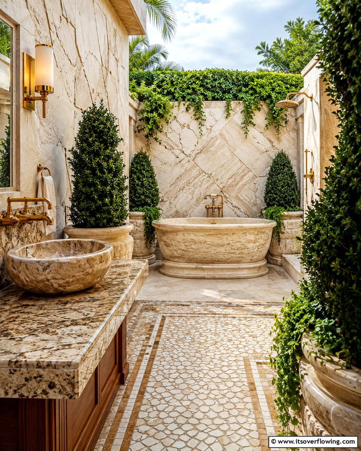 Luxury Stone Oasis - 30 Outdoor Bathroom Ideas for a Luxurious Backyard Oasis