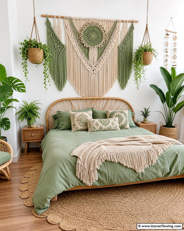 Macrame Wall Hangings - 20 Green Boho Bedroom Ideas for a Relaxing Retreat