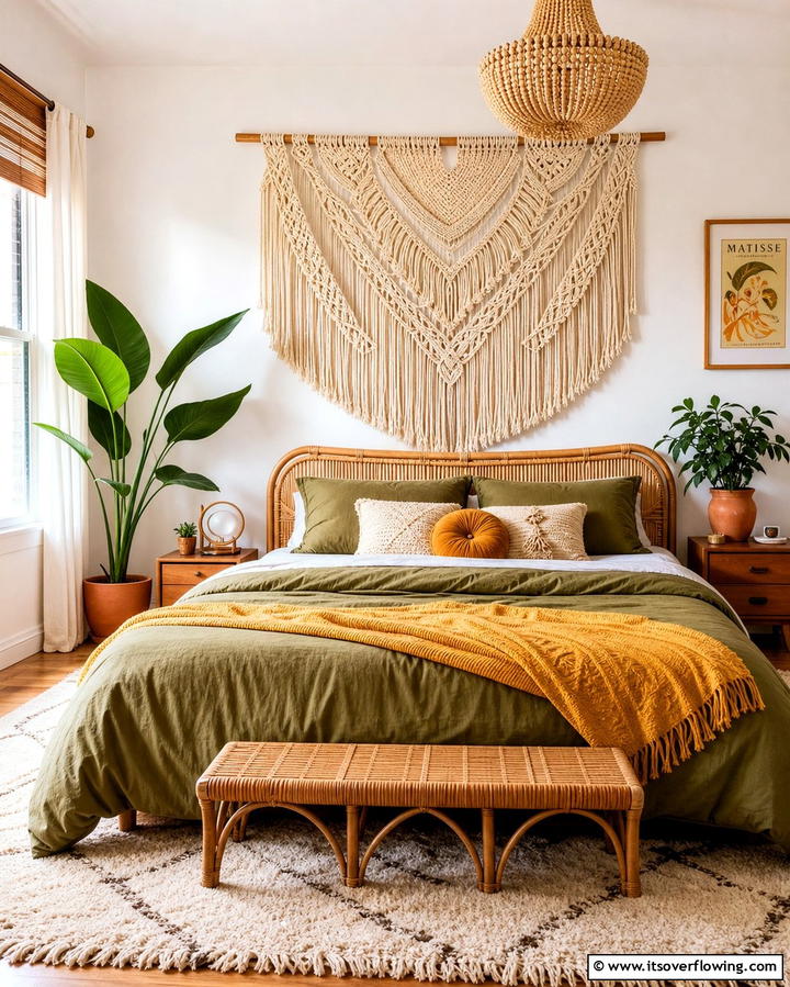 Macrame Wall Hangings - 25 60s Bedroom Ideas for a Retro-Inspired Space