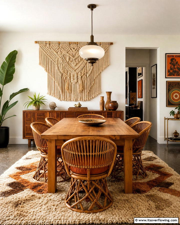 Macrame Wall Hangings - 25 70s Dining Room Design Ideas for Retro Charm