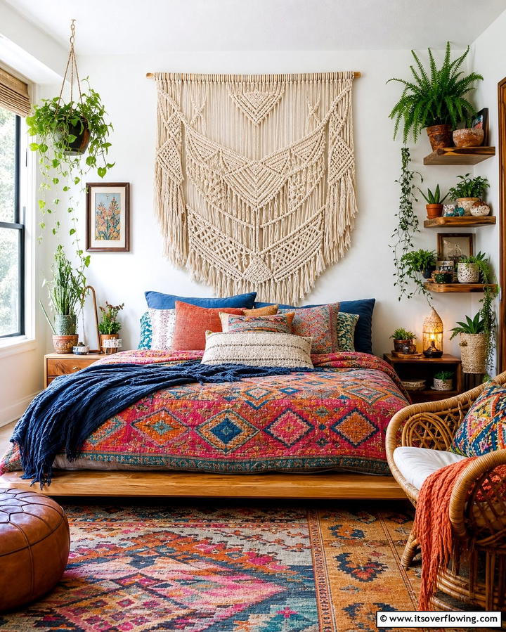 Macrame Wall Hangings for Texture - 25 Colorful Boho Bedroom Ideas for a Cozy Retreat
