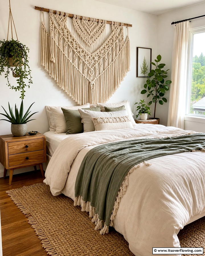 Macrame Wall Hangings for Texture - 20 Cozy Small Boho Bedroom Design Ideas