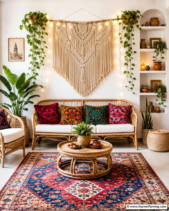 Macrame Wall HangingsOne - 25 Colorful Boho Living Room Ideas for a Vibrant Space