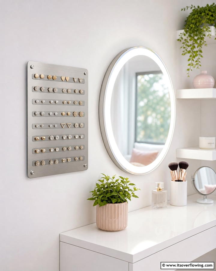 Magnetic Earring Holder - 20 Earring Storage Ideas to Keep Your Jewelry Organized