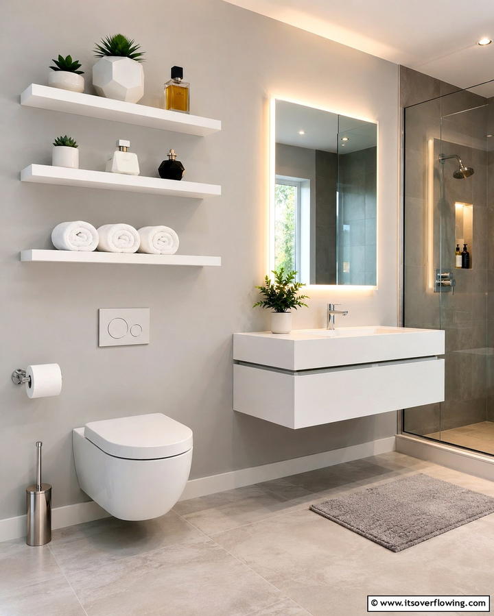 Magnetic Floating Shelves - 30 Small Bathroom Shelving Ideas for Smart Storage