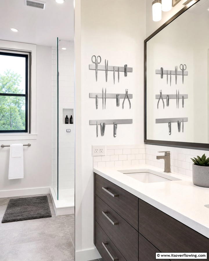 Magnetic Strips Keeping Metal Tools Handy - 21 Bathroom Organization Ideas for a Clutter-Free Morning Routine