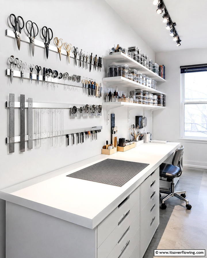 Magnetic Strips for Metal Tools - 25 Craft Room Organization Ideas for Creative Spaces
