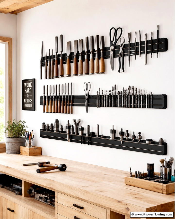 Magnetic Strips for Metal Tools - 25 Shed Organization Ideas to Declutter Your Outdoor Space