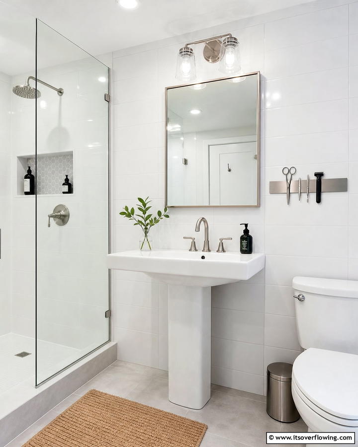 Magnetic Strips for Tools - 20 Pedestal Sink Storage Ideas for Organized Bathrooms
