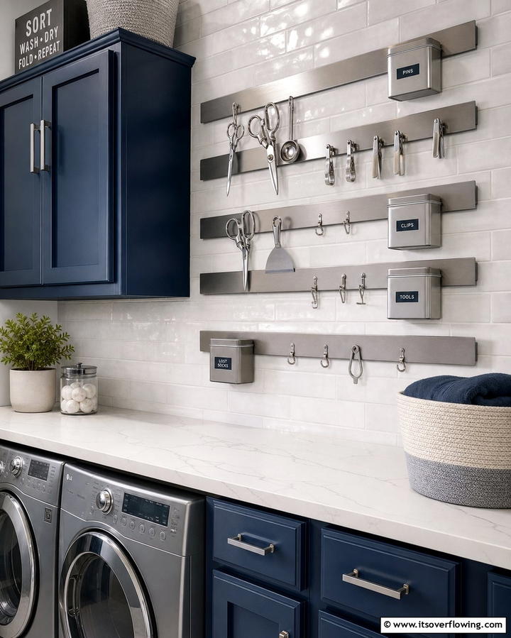 Magnetic Wall Strips - 25 Functional Garage Laundry Room Combo Ideas