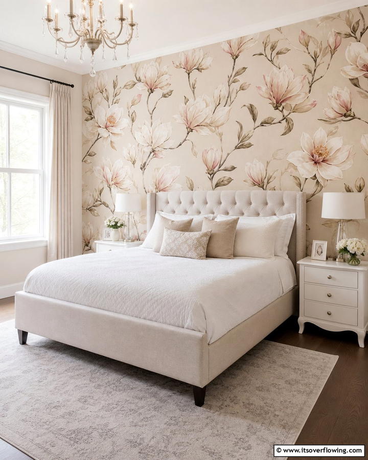 Magnolia Floral Wallpaper for a Statement Wall - 20 Magnolia Bedroom Ideas for a Serene Retreat