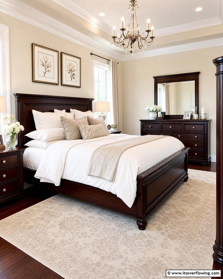 Magnolia and Dark Wood for Contrast - 20 Magnolia Bedroom Ideas for a Serene Retreat