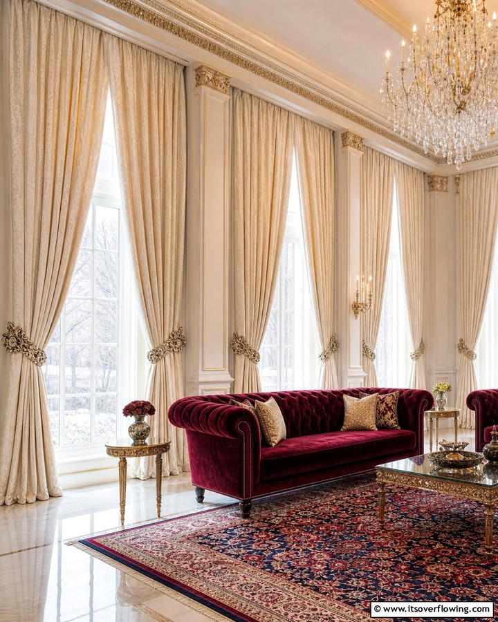 Majestic Floor to Ceiling Curtains - 20 Royal Living Room Design Ideas for an Elegant Space