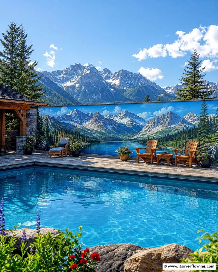 Majestic Mountain Lake - 20 Pool Mural Ideas to Enhance Your Backyard Oasis