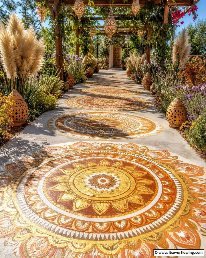 Mandala Art for a Bohemian Vibe - 20 Concrete Walkway Painting Ideas for a Unique Path