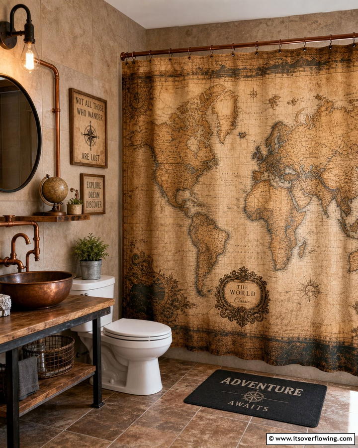 Map Designs for Wanderlust Enthusiasts - 25 Shower Curtain Ideas to Refresh Your Bathroom