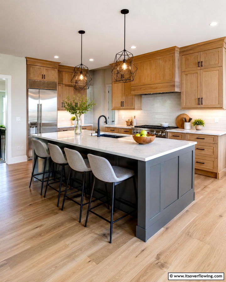 Maple Cabinets with Contrasting Island - 25 Maple Kitchen Cabinets Ideas for a Warm Look