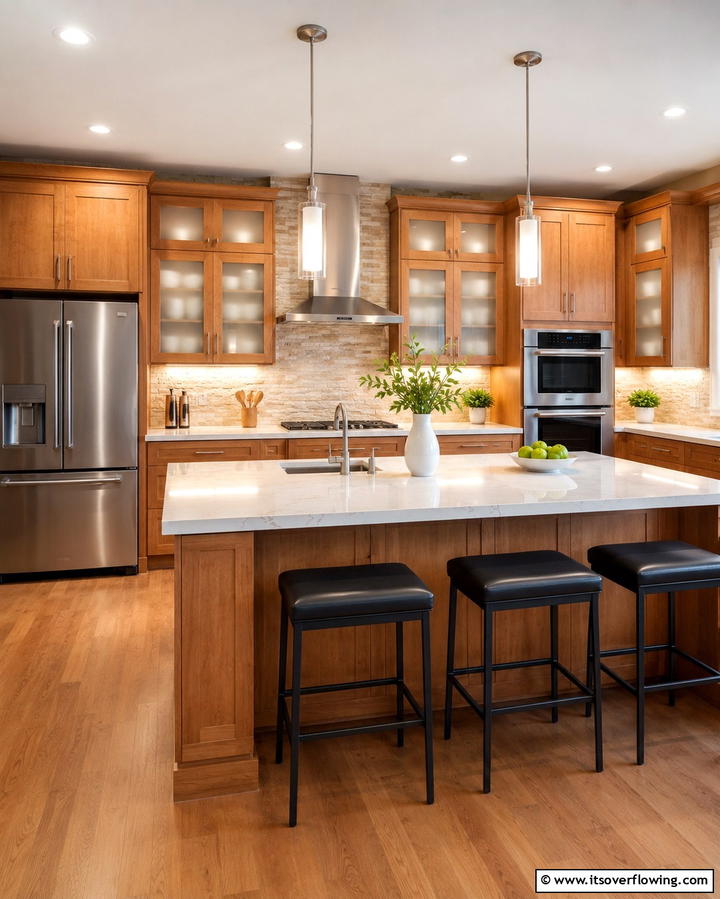 Maple Cabinets with Glass InsertsOne - 25 Maple Kitchen Cabinets Ideas for a Warm Look