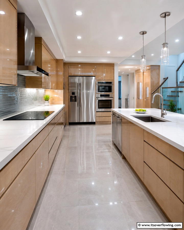 Maple Cabinets with a High Gloss Finish - 25 Maple Kitchen Cabinets Ideas for a Warm Look