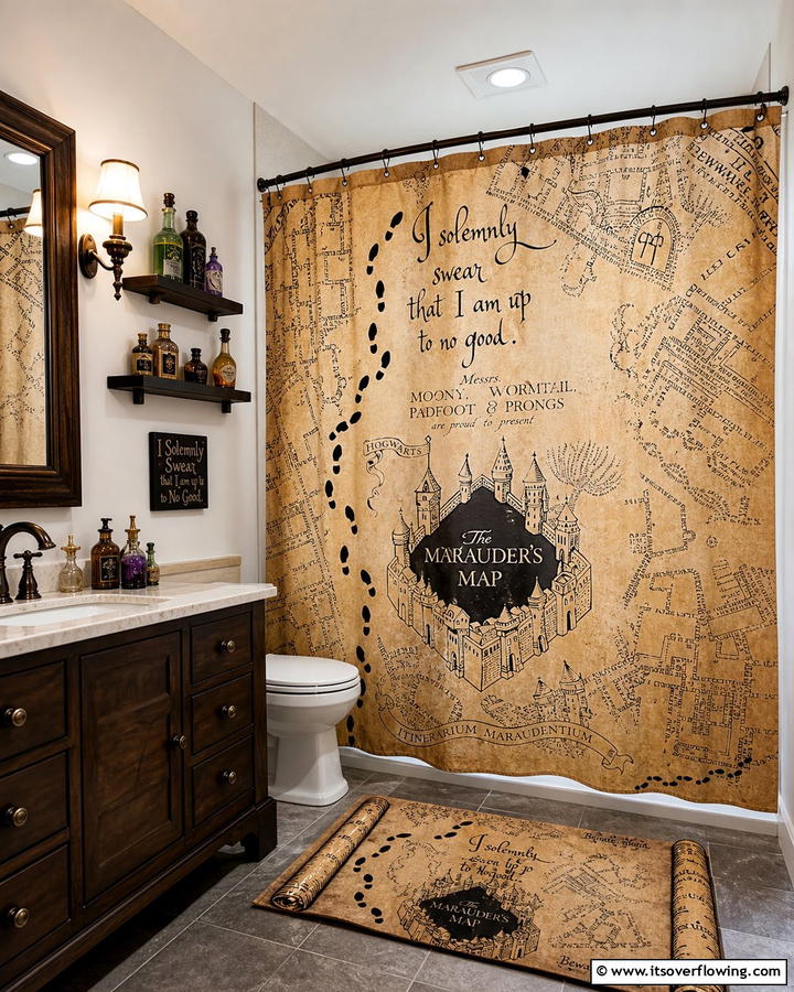 Marauders Map Shower Curtain - 20 Harry Potter Bathroom Ideas for Magical Spaces