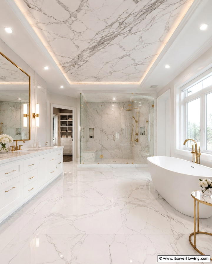 Marble Accent Ceiling - 30 Inspiring Bathroom Ceiling Ideas for Modern Homes
