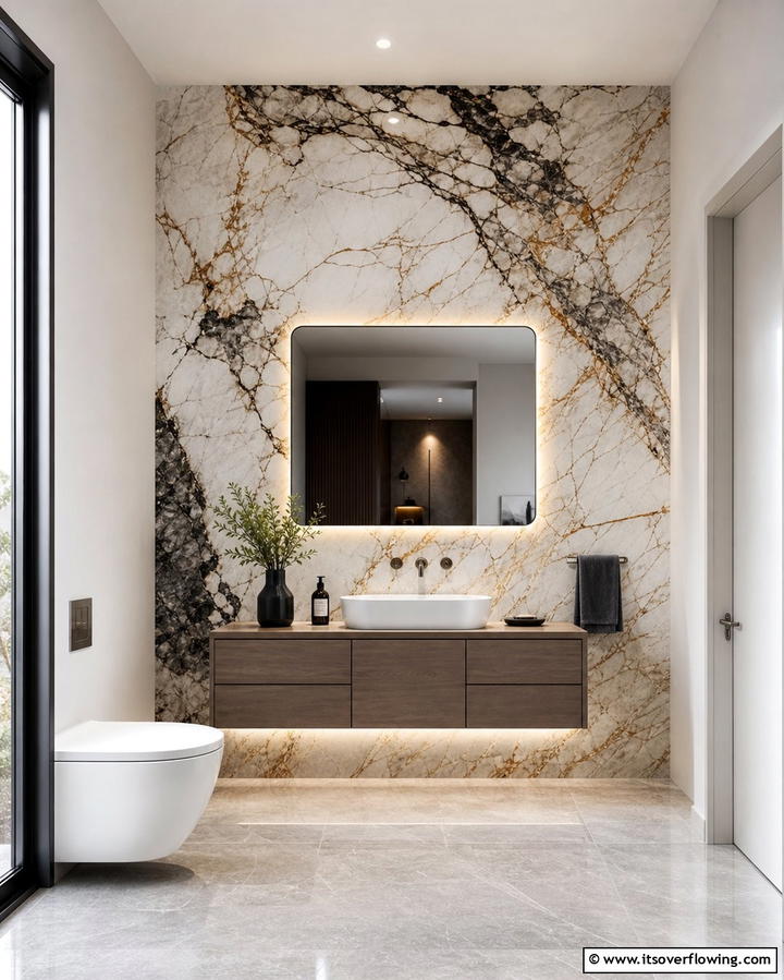 Marble Accent Walls - 30 Luxurious Marble Bathroom Ideas for a Spa-Like Retreat