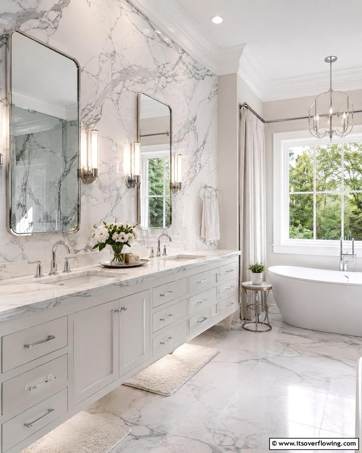 Marble Backsplash for Luxurious Sophistication - 25 Bathroom Backsplash Ideas for a Stylish Upgrade