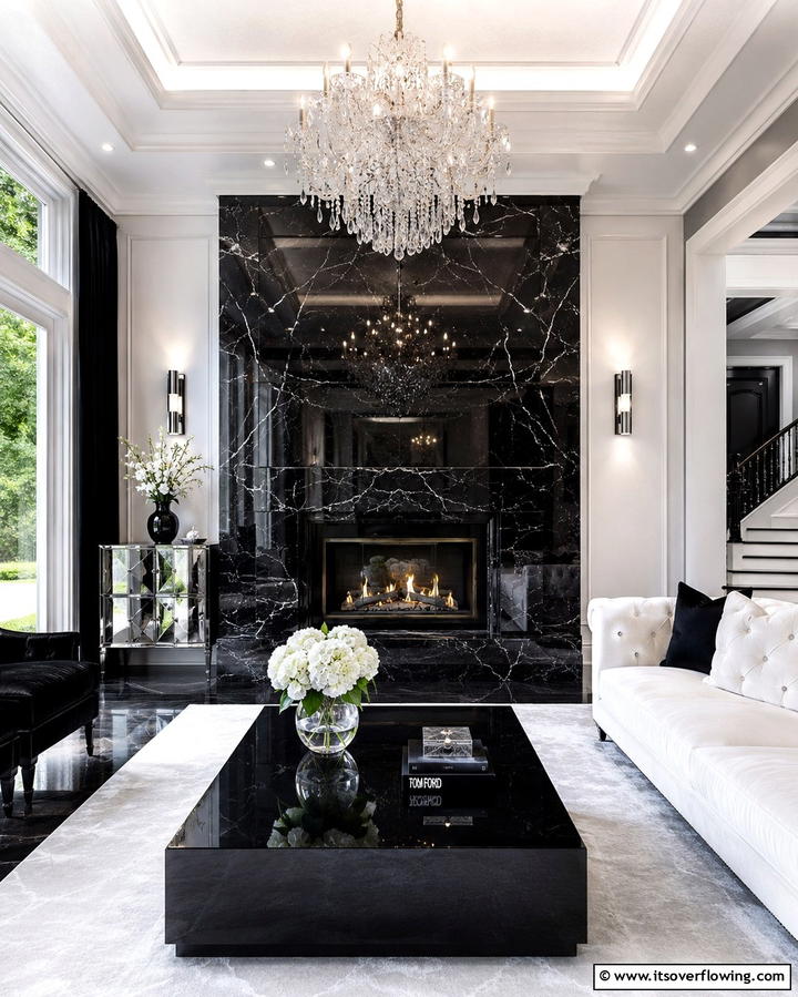 Marble Clad Fireplace - 25 Cozy Living Room Fireplace Ideas for Warmth