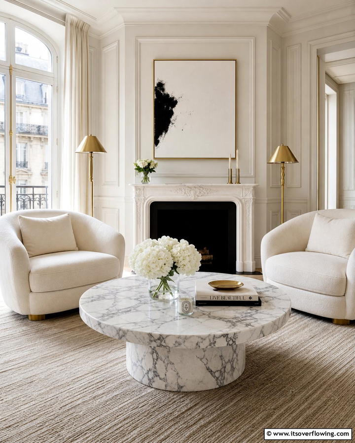 Marble Coffee Tables - 25 Parisian-style Living Room Ideas for Elegant Homes