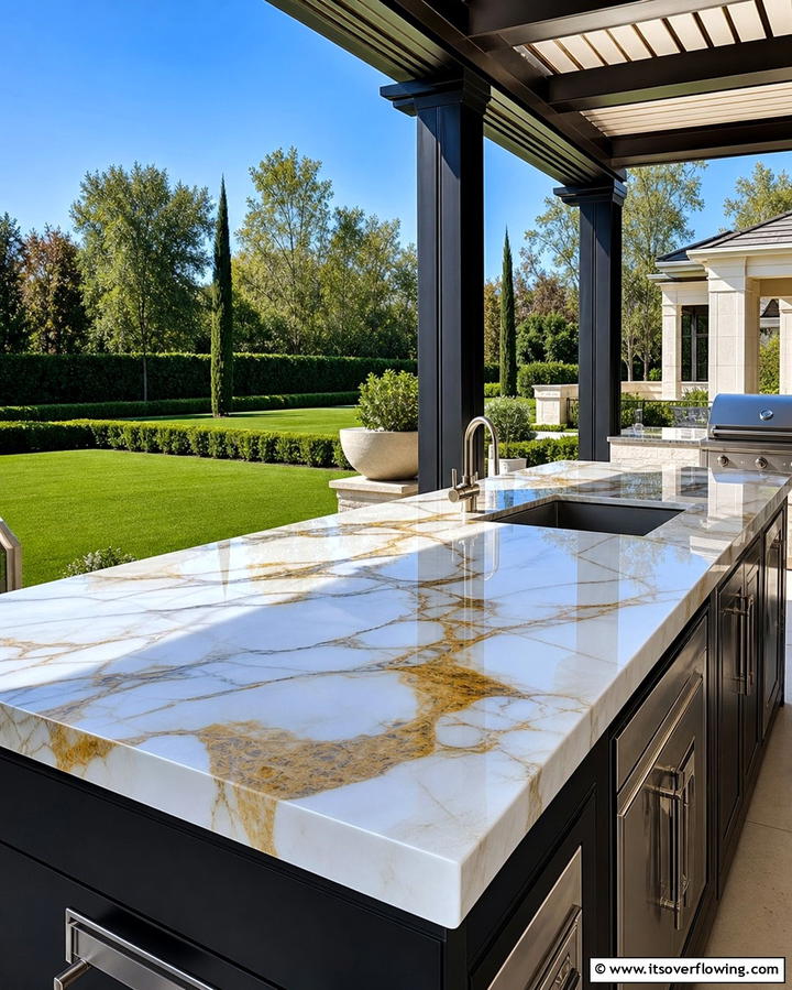 Marble Countertops for Luxurious Appeal - 25 Outdoor Kitchen Countertop Ideas for Functionality