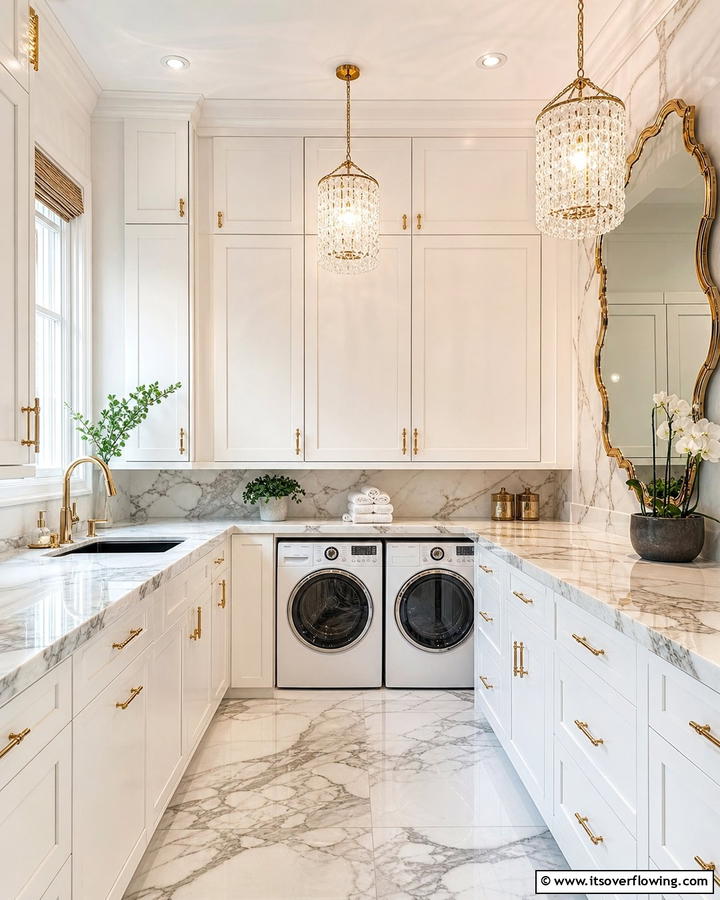 Marble Countertops for Luxurious Sophistication - 20 Laundry Room Countertop Ideas for a Functional and Stylish Space