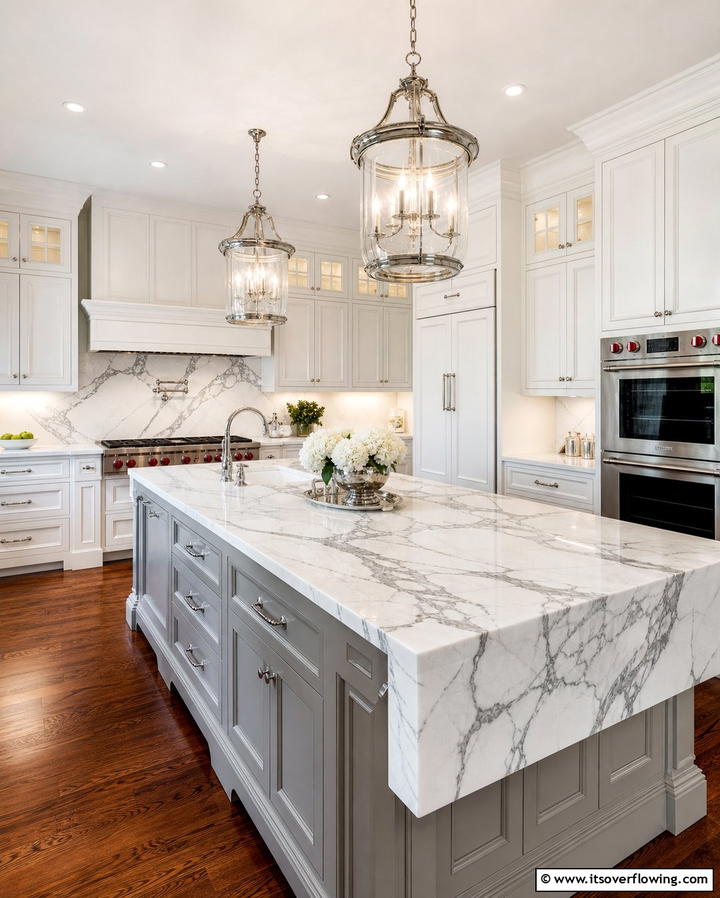 Marble Countertops for a Luxurious Touch - 25 White Kitchen with Stainless Steel Appliances Ideas