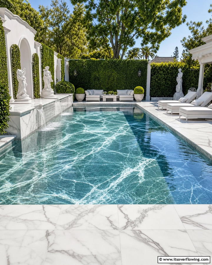 Marble Effect Mastery - 21 Pool Tile Designs to Refresh Your Swimming Area Style