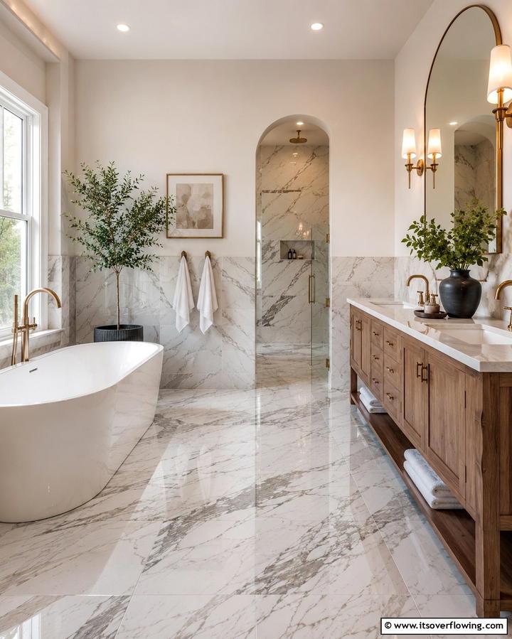 Marble Effect Tiles - 30 Half-Wall Tile Bathroom Ideas for Functional Style