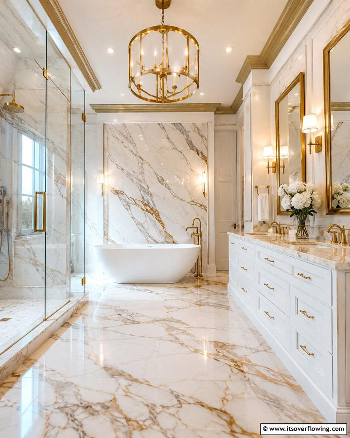 Marble Elegance - 25 Walk-in Shower Tile Ideas for a Luxurious Bathroom