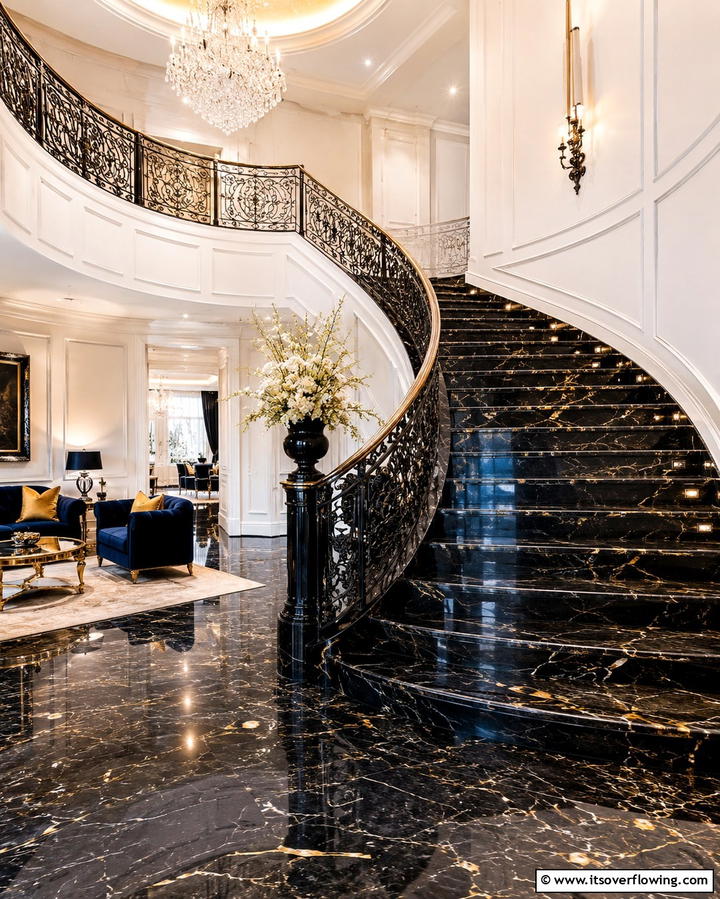 Marble Elegance - 30 Elegant Curved Staircase Designs to Elevate Your Home’s Style
