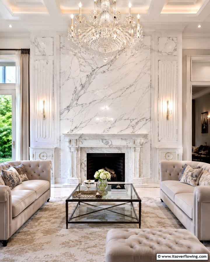 Marble Elegance - 30 Fireplace Wall Ideas to Transform Your Living Space