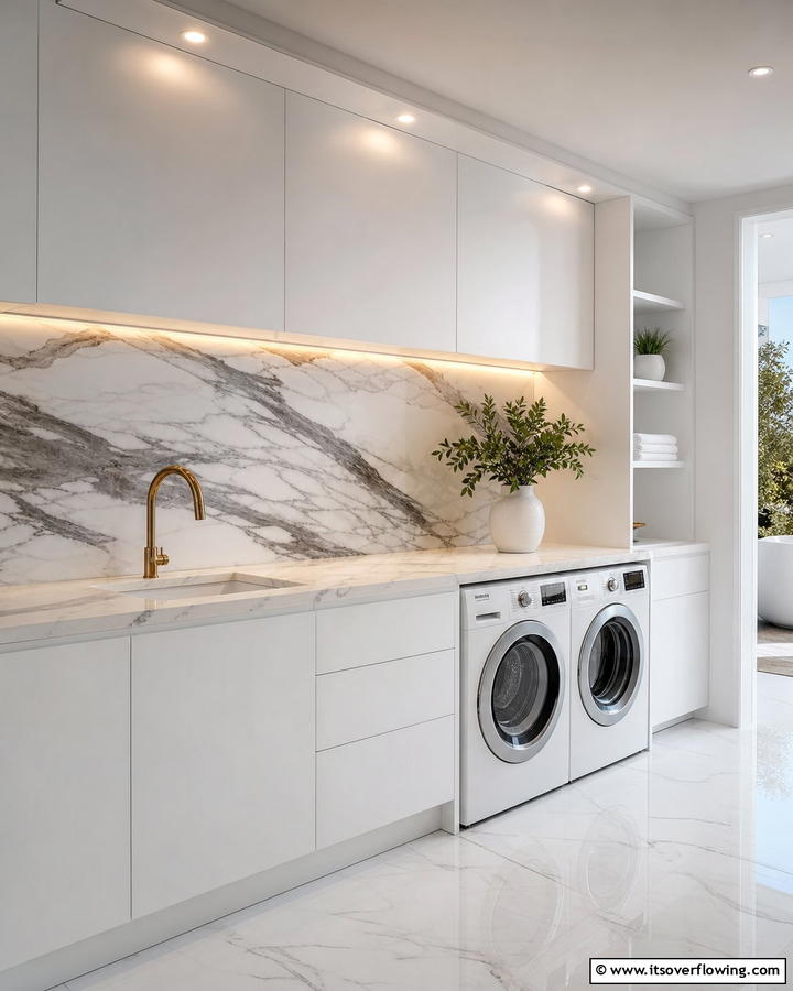 Marble Elegance - 20 Laundry Room Backsplash Ideas for a Stylish and Practical Space