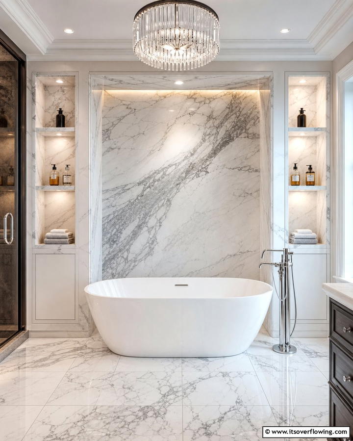 Marble Enclosed Bathtub Niche - 30 Luxurious Marble Bathroom Ideas for a Spa-Like Retreat