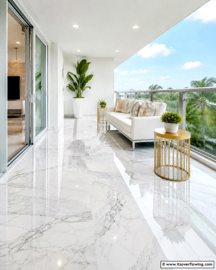 Marble Finish Tiles - 25 Balcony Tiles Ideas for Stylish Outdoor Spaces