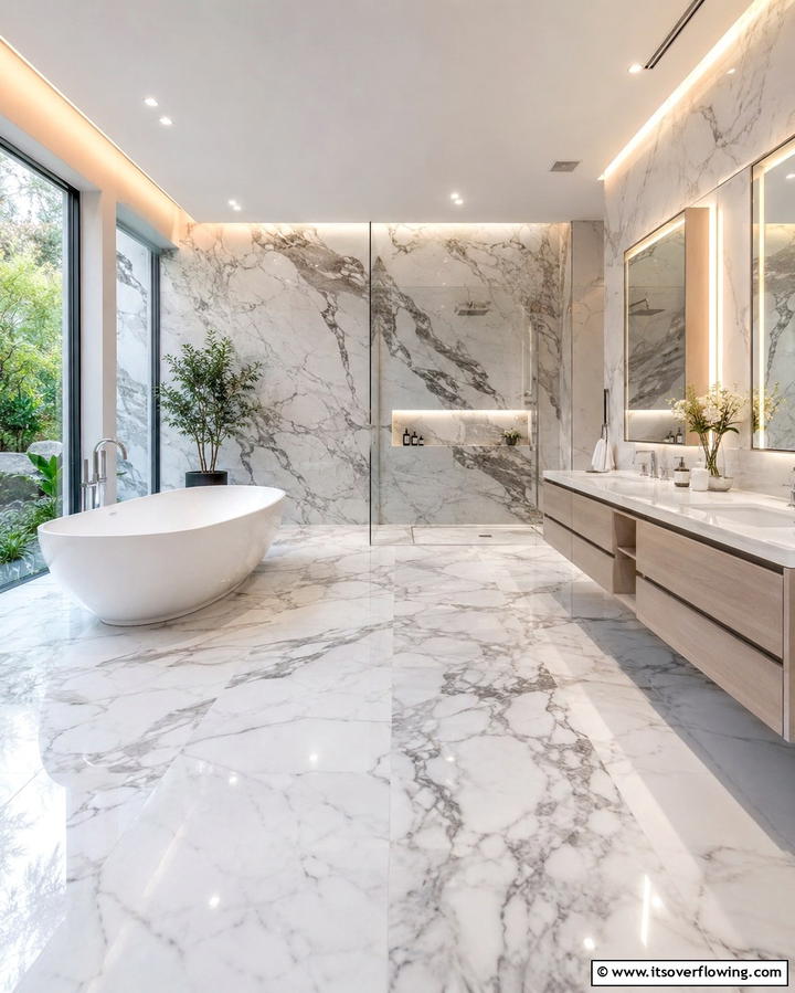 Marble Flooring Elegance - 25 Bathroom Flooring Ideas for Style and Durability